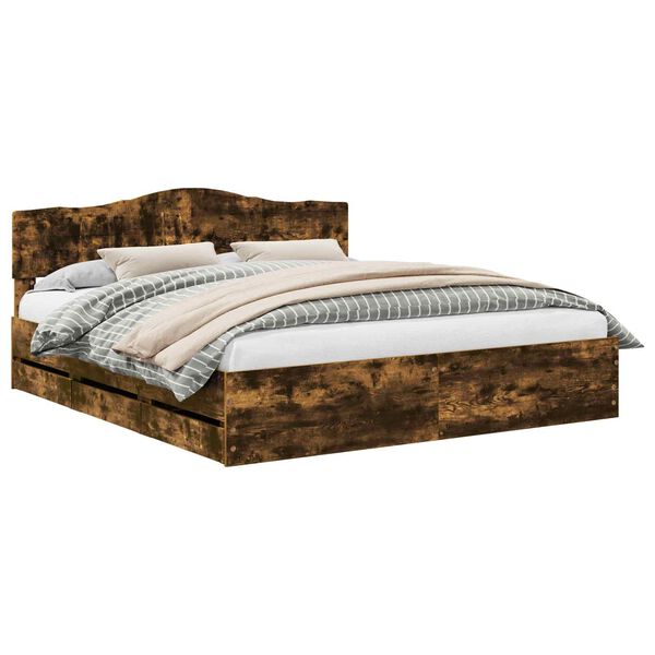 vidaXL Estructura de cama Roble ahumado 180 x 200 cm Madera Ingenieril
