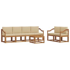vidaXL Conjunto de sof&aacute;s de exterior con coj&iacute;n 7 pcs Natural y Beige