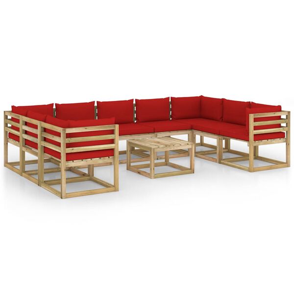 vidaXL Set de muebles de jard&iacute;n 10 pzas con cojines madera impregnada