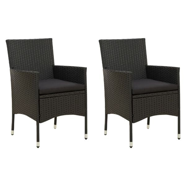 vidaXL Sillas de jard&iacute;n 2 unidades con cojines rat&aacute;n sint&eacute;tico negro
