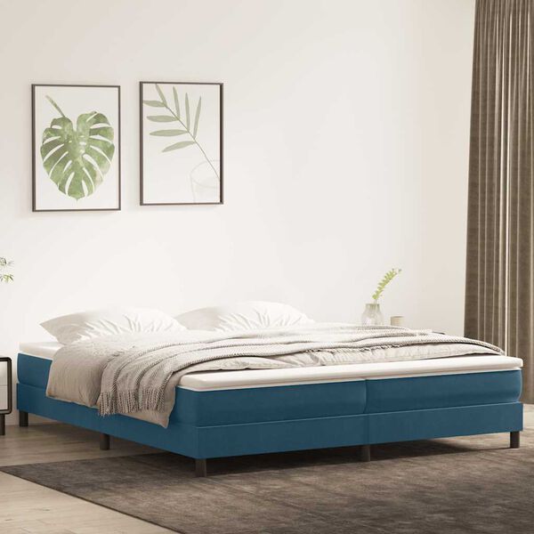 vidaXL Cama box spring sin colch&oacute;n terciopelo azul oscuro 200x220 cm