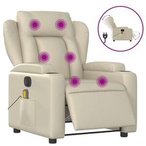 vidaXL Sill&oacute;n de masaje reclinable el&eacute;ctrico cuero sint&eacute;tico crema