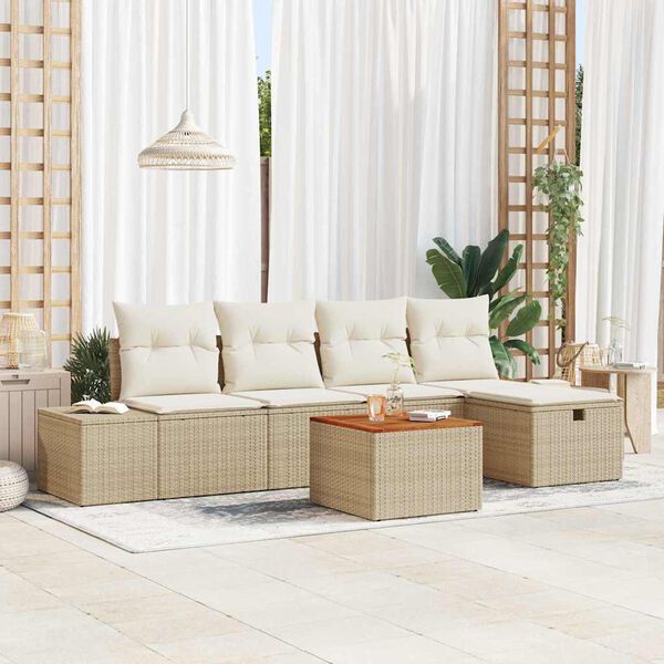 vidaXL Conjunto de sof&aacute;s de jard&iacute;n 6 pcs Beige rat&aacute;n sint&eacute;tico