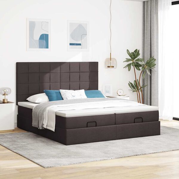 vidaXL Estructura cama otomana colchones tela marr&oacute;n oscuro 180x200cm