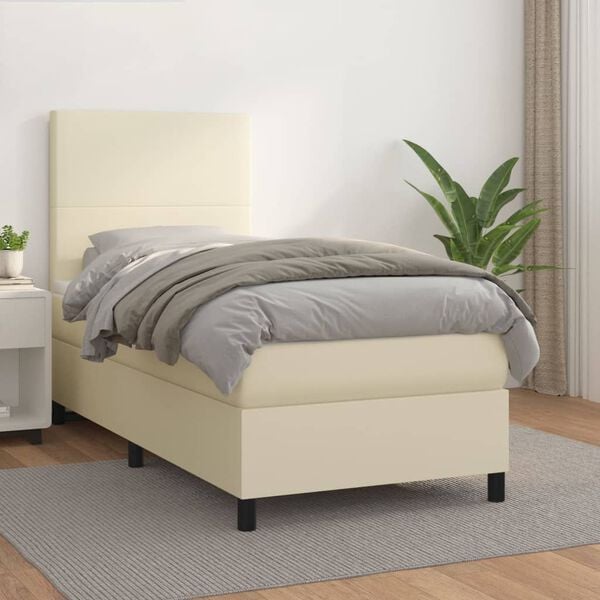 vidaXL Cama box spring con colch&oacute;n cuero sint&eacute;tico crema 80x200 cm