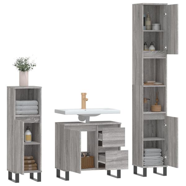 vidaXL Set de muebles de baño 3 pzas madera contrachapada gris sonoma