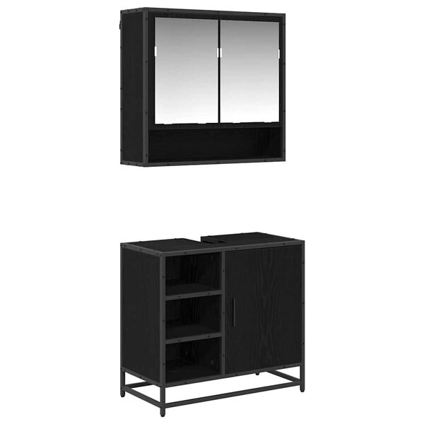 vidaXL Juego de muebles de ba&ntilde;o 2 pcs Roble Negro Madera de ingenier&iacute;a