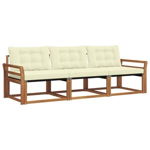 vidaXL Conjunto de sof&aacute;s de exterior con coj&iacute;n 3 pcs Natural y Crema