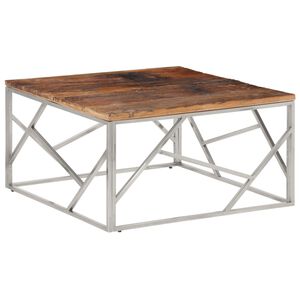 vidaXL Mesa de centro de acero inoxidable plateado y madera maciza