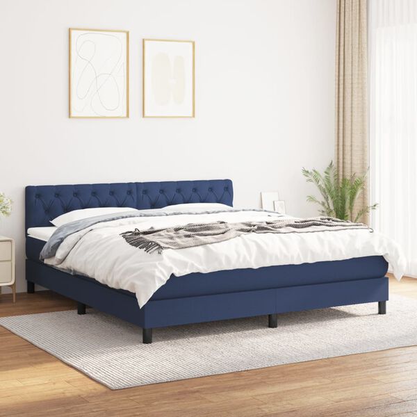 vidaXL Cama box spring con colch&oacute;n tela azul 160x200 cm