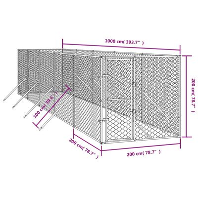vidaXL Perrera de exterior acero galvanizado plateado 2x10x2 m