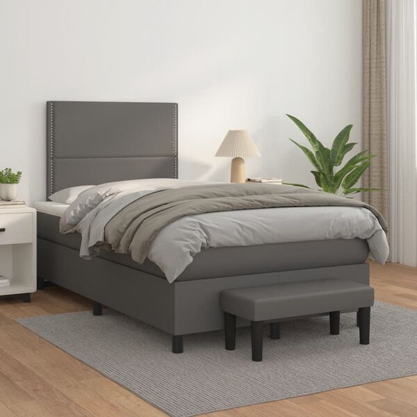 vidaXL Cama box spring con colch&oacute;n cuero sint&eacute;tico gris 120x190 cm