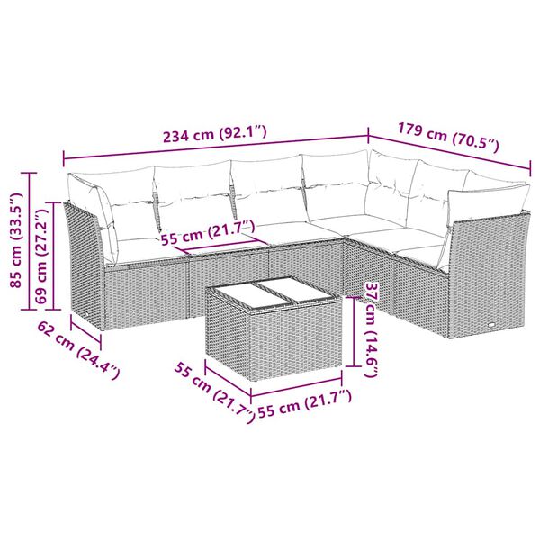 vidaXL Set de comedor de jard&iacute;n 7 pzas y cojines rat&aacute;n sint&eacute;tico negro