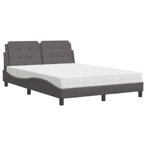 vidaXL Cama con colch&oacute;n Zadar cuero sint&eacute;tico gris 140x200 cm
