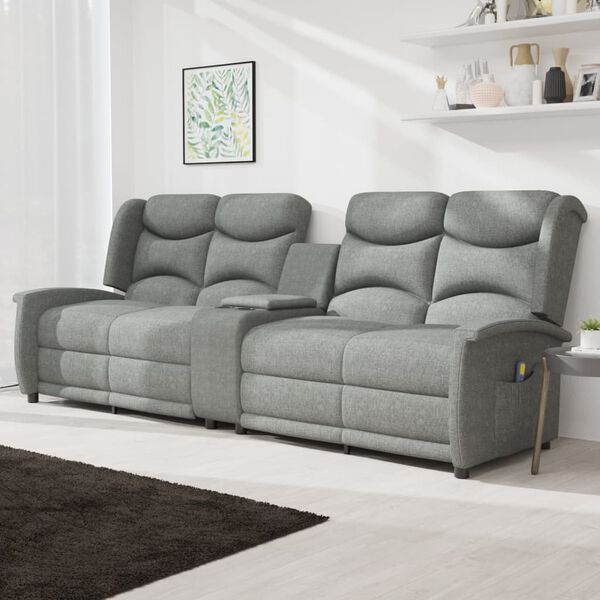 vidaXL Sill&oacute;n de masaje reclinable 4 plazas con portavasos gris claro