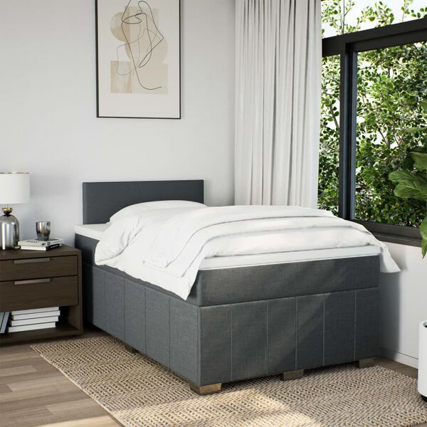vidaXL Cama box spring con colch&oacute;n tela gris oscuro 120x200 cm