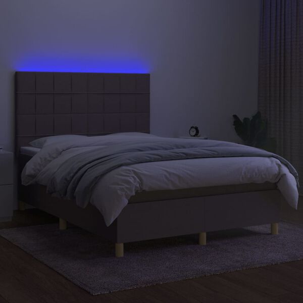 vidaXL Cama box spring colch&oacute;n y luces LED tela gris taupe 140x190 cm