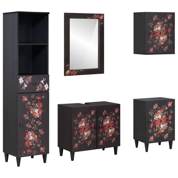 vidaXL Juego de Muebles de Ba&ntilde;o con caj&oacute;n 5 pcs Madera de mango maciza
