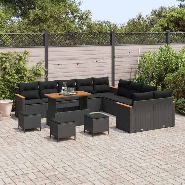 vidaXL Conjunto de sof&aacute;s de jard&iacute;n 14 pcs Negro rat&aacute;n sint&eacute;tico