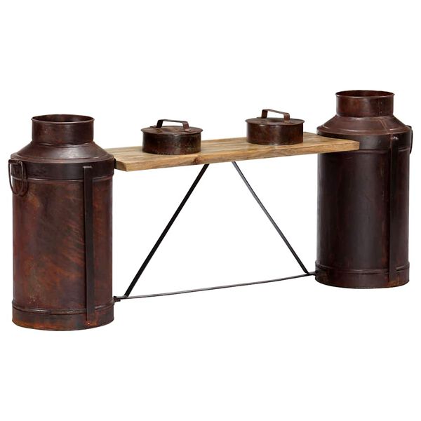 vidaXL Banco con c&aacute;ntaros de leche madera maciza de mango 150x33x64 cm