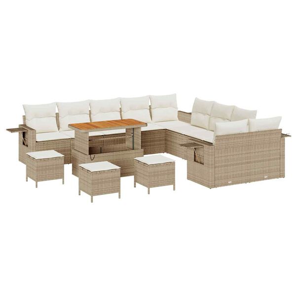 vidaXL Conjunto de sof&aacute;s de jard&iacute;n 14 pcs Beige rat&aacute;n sint&eacute;tico