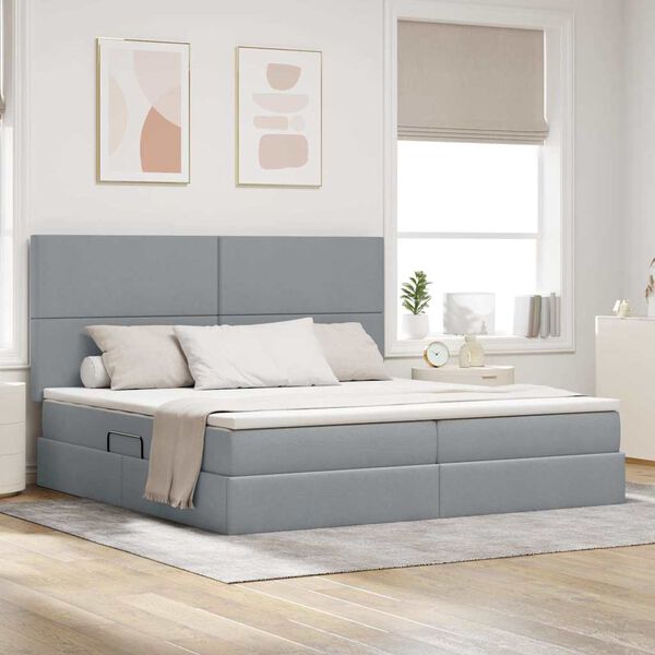 vidaXL Cama con almacenamiento y LED Gris Claro 200 x 200 cm Poli&eacute;ster