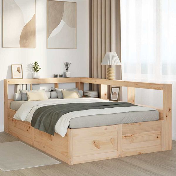 vidaXL Cama con estanter&iacute;a sin colch&oacute;n madera maciza de pino 140x190cm