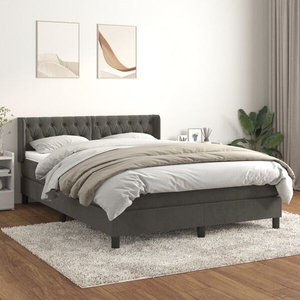 vidaXL Cama box spring con colch&oacute;n terciopelo gris oscuro 140x200 cm