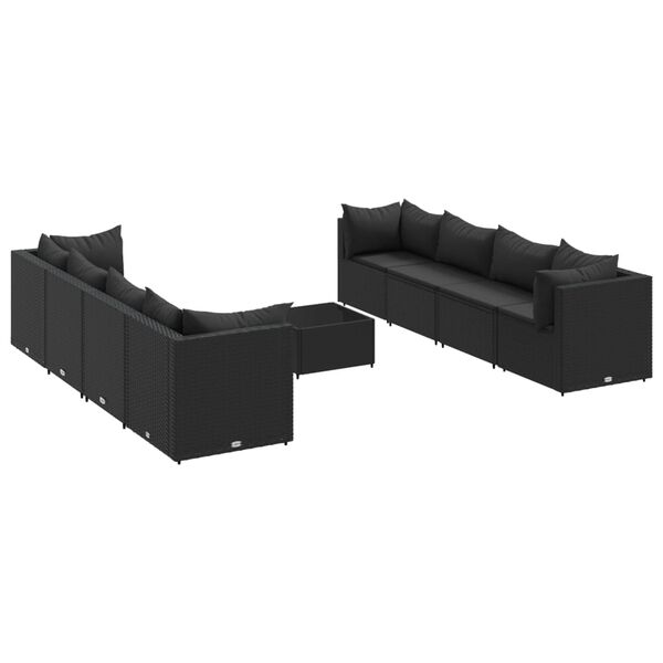 vidaXL Set de muebles de jard&iacute;n 9 pzas y cojines rat&aacute;n sint&eacute;tico negro