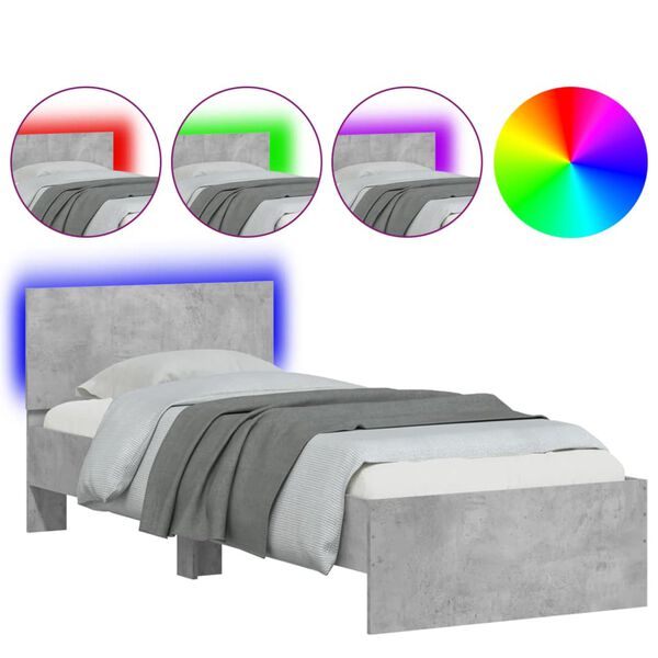 vidaXL Estructura de cama cabecero luces LED gris hormig&oacute;n 90x190 cm