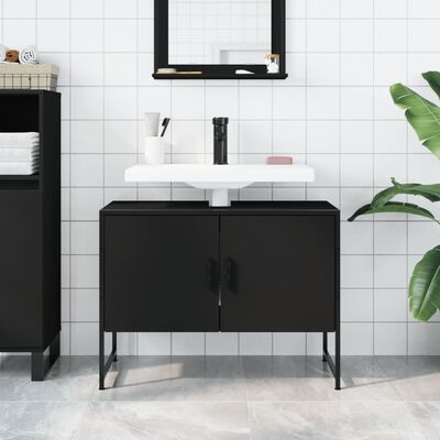 vidaXL Armario de lavabo de baño madera ingeniería negro 80x33x60 cm