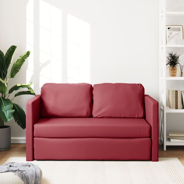 vidaXL Sof&aacute; cama suelo 2 en 1 cuero sint&eacute;tico rojo tinto 112x174x55 cm