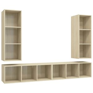 vidaXL Muebles de sal&oacute;n de pared 4 pzas madera ingenier&iacute;a roble Sonoma