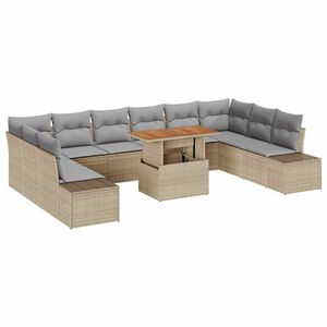 vidaXL Conjunto de sof&aacute; de jard&iacute;n con coj&iacute;n 11 pcs Beige y gris