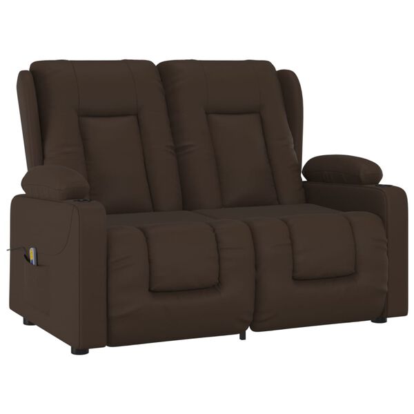 vidaXL Sillón reclinable masaje 2 plazas y portavasos cuero PE marrón
