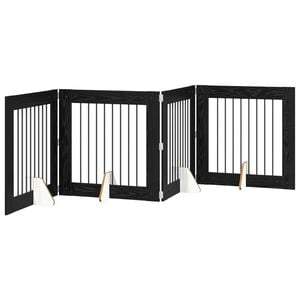 vidaXL Puerta para perros plegable con soportes 4 pcs Roble Negro