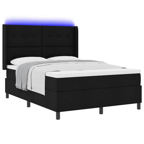 vidaXL Cama Box Spring LED con colch&oacute;n Negro 140 x 200 cm tela