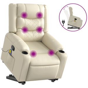 vidaXL Sill&oacute;n reclinable de masaje de pie cuero artificial color crema