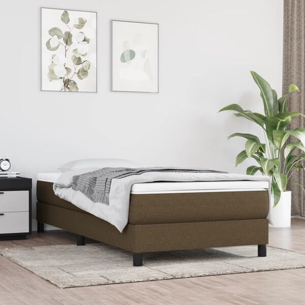 vidaXL Estructura de cama con somier tela marr&oacute;n oscuro 90x190 cm