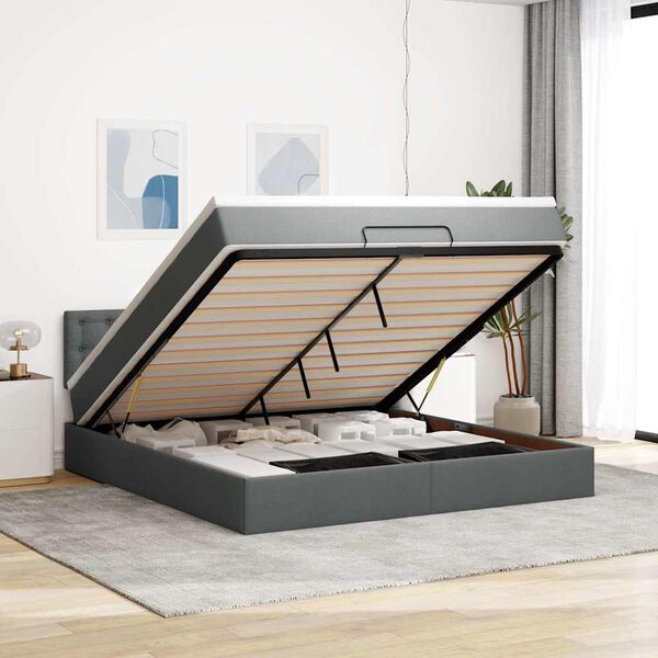 vidaXL Cama otomana con colchón y LED tela gris oscuro 180x200cm