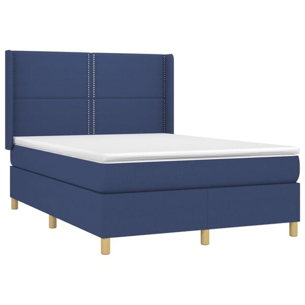 vidaXL Cama box spring colch&oacute;n y luces LED tela azul 140x190 cm