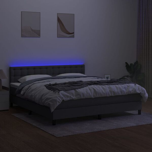 vidaXL Cama box spring colch&oacute;n y luces LED tela gris oscuro 160x200 cm