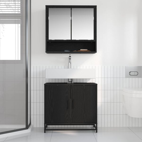 vidaXL Juego de muebles de ba&ntilde;o 2 pcs Roble Negro Madera contrachapada
