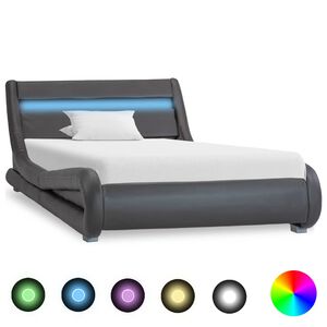 vidaXL Estructura cama LED sin colch&oacute;n cuero sint&eacute;tico gris 100x200 cm