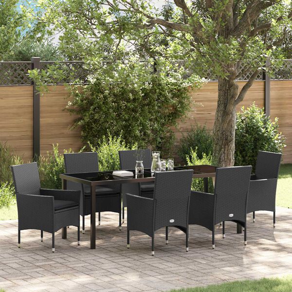 vidaXL Conjunto de Comedor de Jard&iacute;n 7 pcs Negro rat&aacute;n sint&eacute;tico