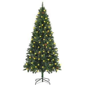 vidaXL &Aacute;rbol de Navidad artificial iluminado con luces y pi&ntilde;as 180 cm