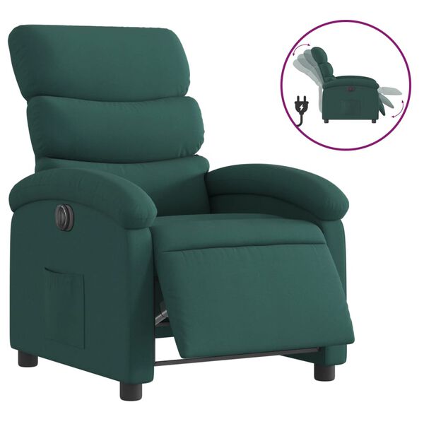 vidaXL Sill&oacute;n reclinable el&eacute;ctrico tela verde oscuro