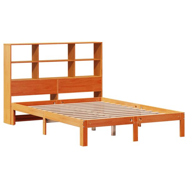 vidaXL Cama con estanter&iacute;a sin colch&oacute;n madera maciza marr&oacute;n 140x200 cm