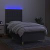 vidaXL Cama box spring colch&oacute;n y luces LED tela gris oscuro 90x200 cm
