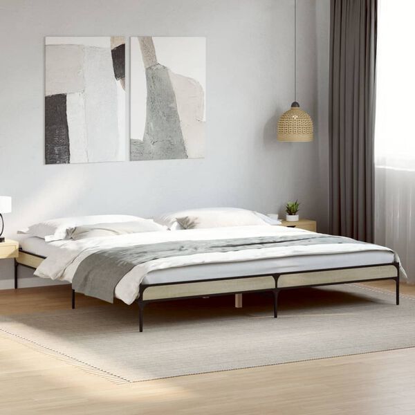 vidaXL Estructura cama madera ingenier&iacute;a metal roble Sonoma 200x200 cm